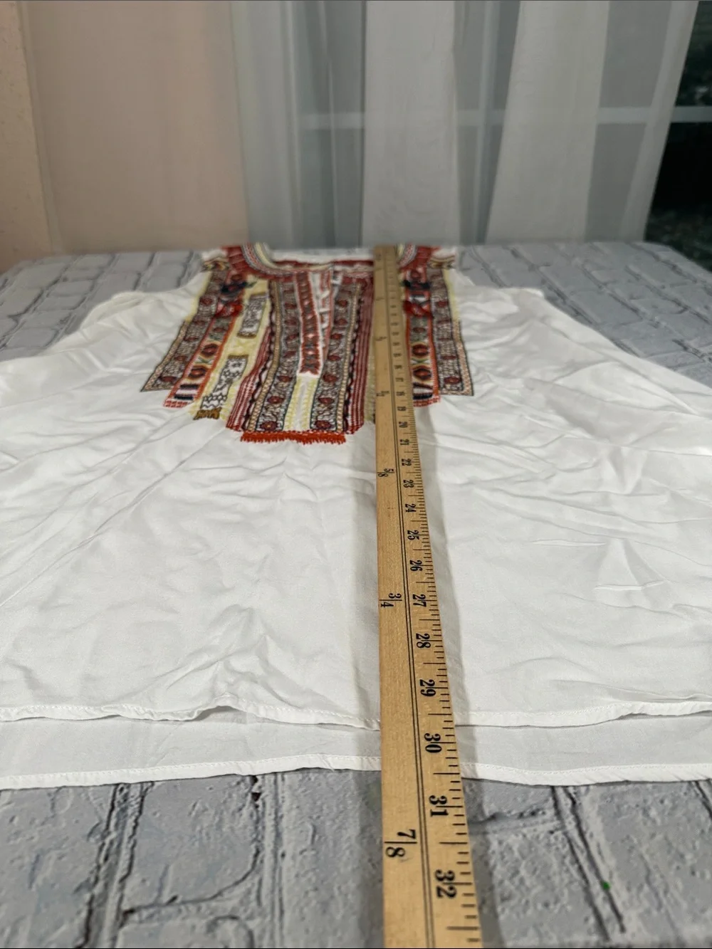 John Mark S White Sleeveless Blouse Top Embroidered Aztec Boho Flared Oversized
